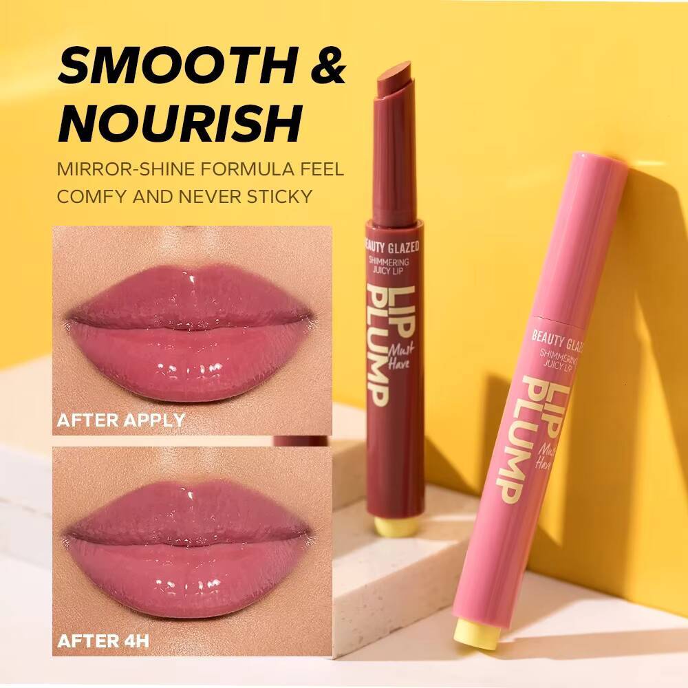 Beauty Glazed Shimmering Juicy Lipstick Glossy Plump Long Wear Bare Lightweight Moisturizing Lip Plumper happy
