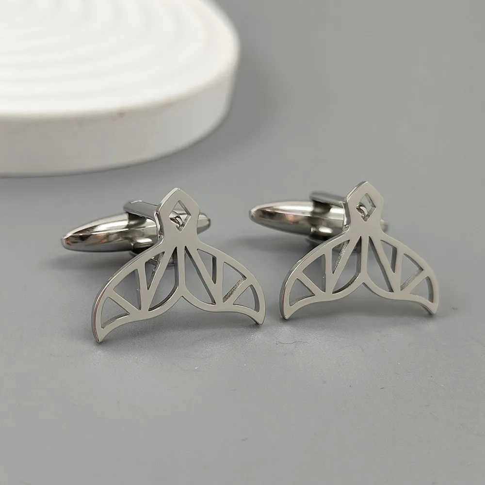 Punk style whale tail hollow stainless steel gold-plated 18K cufflinks French shirt buttons high quality waterproof jewelry XJ250614