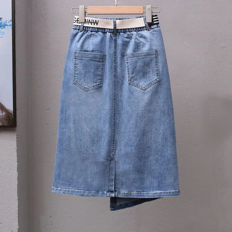 Spring Summer Irregular Denim Skirt For Women Elastic High Waisted Aline Buttocks Wrapped Skirts Casual Clothing 250612
