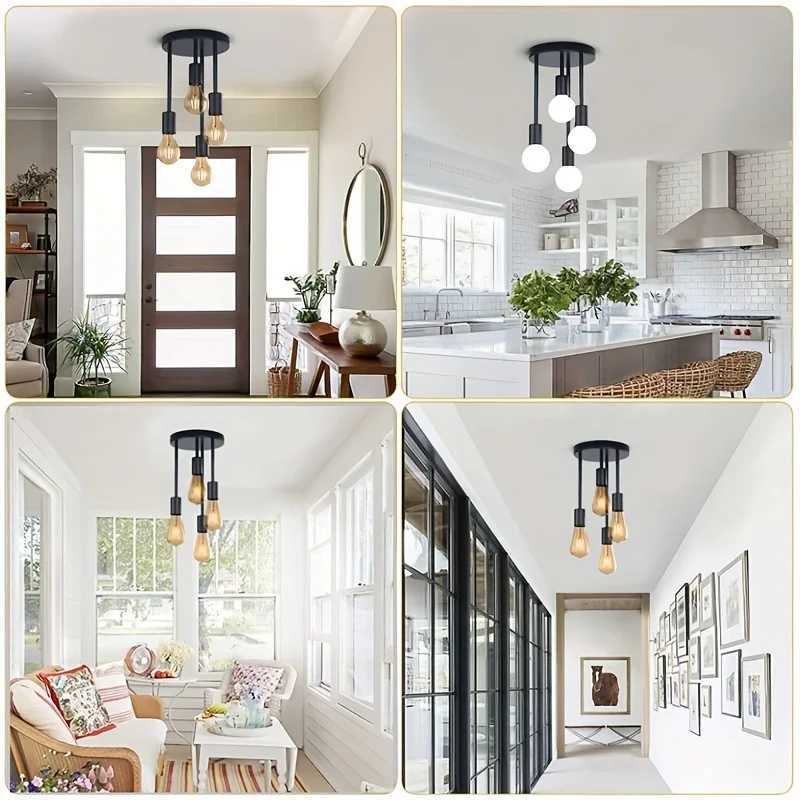 1Pc black modern 4 E27 bulb base ceiling light suitable for bedroom kitchen hallway corridor chandelier (without bulb) XJ2500613
