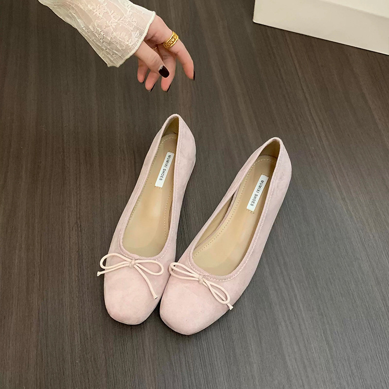 Ddmyoutdoor French Style Hidden Wedge Suede Ballet Flats For Women New Spring And Autumn Red Bow Evening Shoes Outdoor Shoes