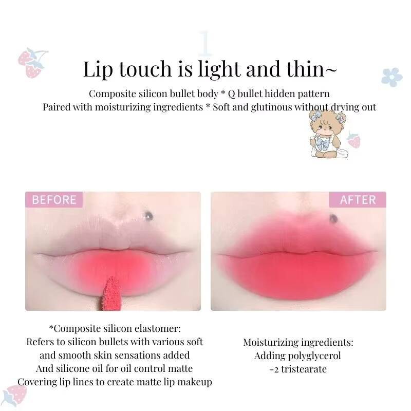 FLORTTE/MIKKO Co Branded Lipstick Milk Cake Cream Soft Mud Lip Glaze Tint Matte Velvet Lipsticks Beauty Korean Cosmetics happy