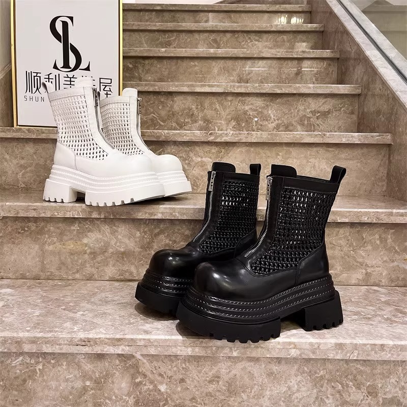 Ddmysports European Style Summer Ins Super Popular Hollow Thick Sole Platform Chunky Heel Martin Motorcycle Sandals Short Smoke Tube Boots Women S Sho