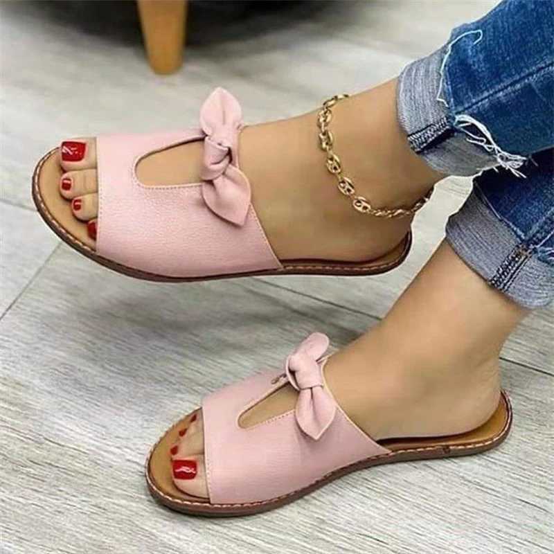 Summer Women Sandals Fashion Bow Female Slippers Plus Size Casual Women Open Toe Shoes Anti-Slip Beach Shoes Womens Slippers Z250614