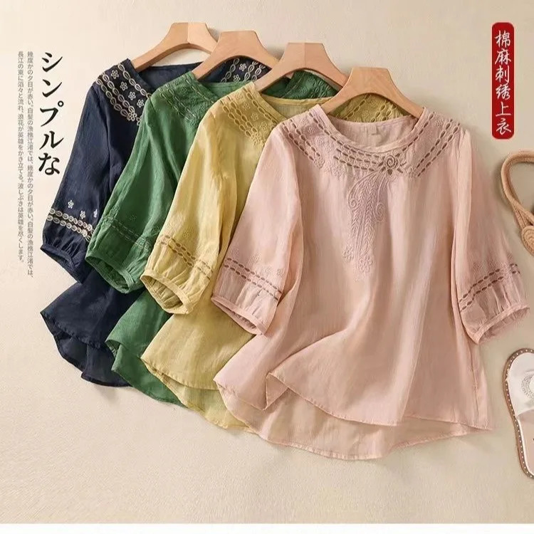 Women Summer Tops Tees Sexy Vintage Blouse Cotton Line Hole Crochet Lace Short Sleeve Shirt Ruffles T Shirts Loose Casual Tees 250614