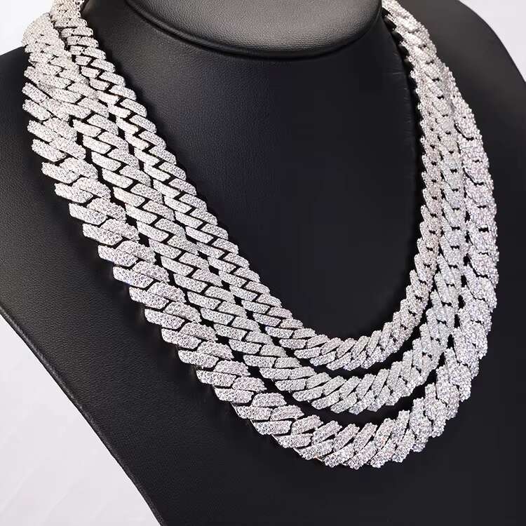 Custom 10mm 12mm 14mm 2rows Cuban Link Chain S925 Silver Vvs Moissanite Passed Diamond test GRA Certificate Hip Hop Necklace