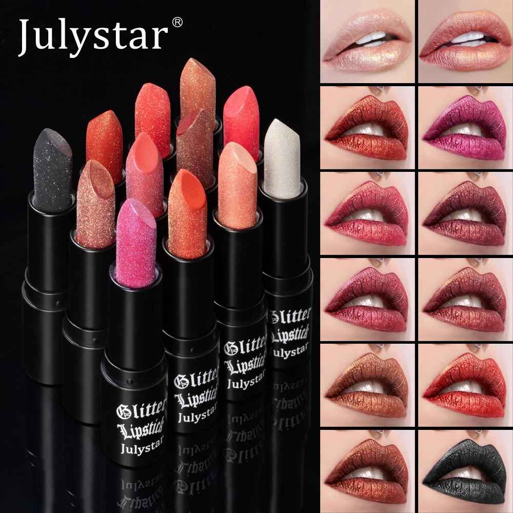 12-Colors Shimmer Lipstick Long-Lasting Waterproof For Halloween Cosmetic Sparkly Pearl Glossy Smooth Non- Lip Radiant 250614