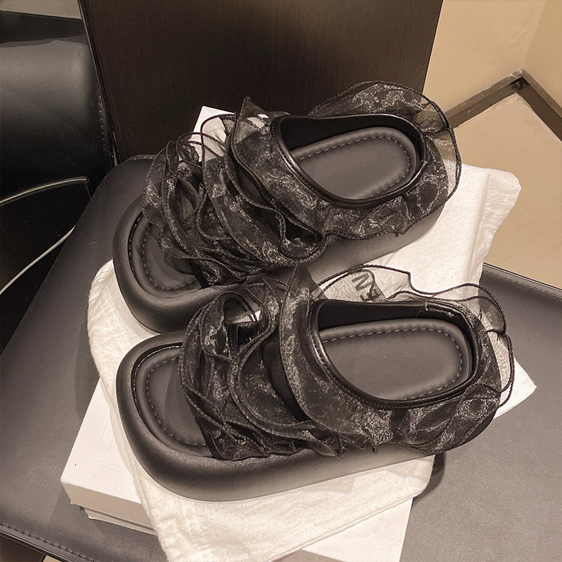 Ddmysports Summer French Thick Soled Slippers For Women New Outdoor Versatile Petite Fairy Style Fashion One Word Sandals Outdoor Shoes