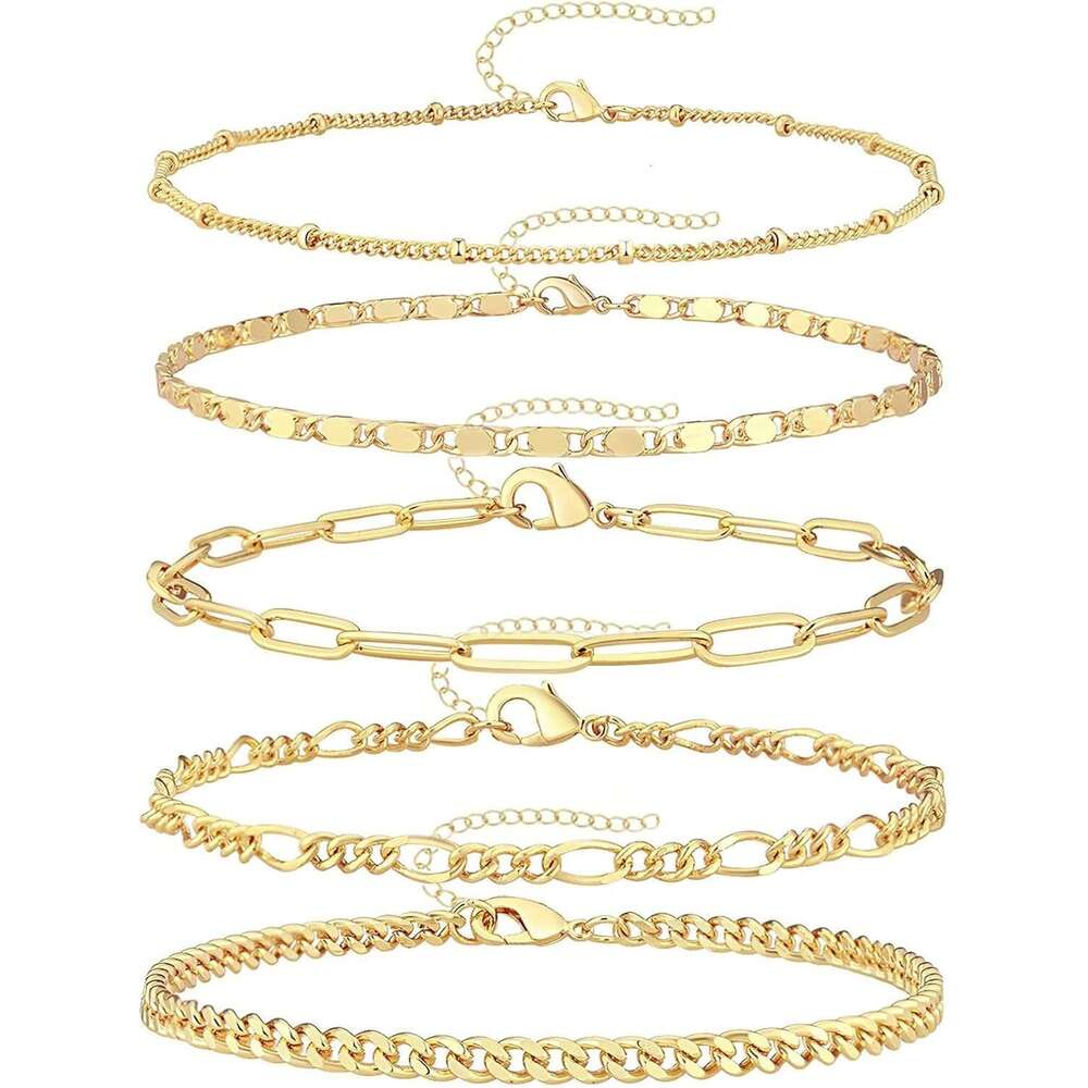 Exquisite Bracelet Set, Stackable 14k Genuine Gold Plated Jewelry Women's Fashion Accessories Glossy Gift Perfect Choice for Fashionable Women