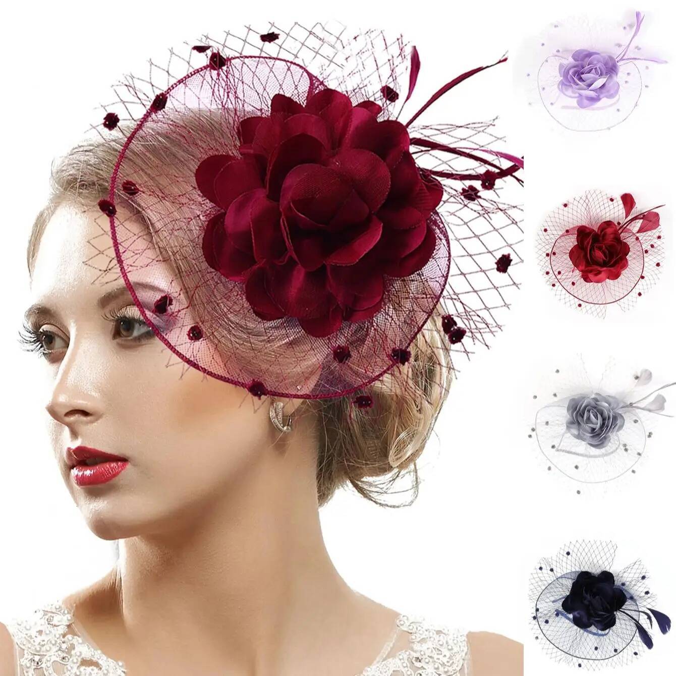 Flower Fascinator Fancy Multicolour Tea Party Feather Headdress Female Headband Mesh Headpiece with Clip for Ladies Women