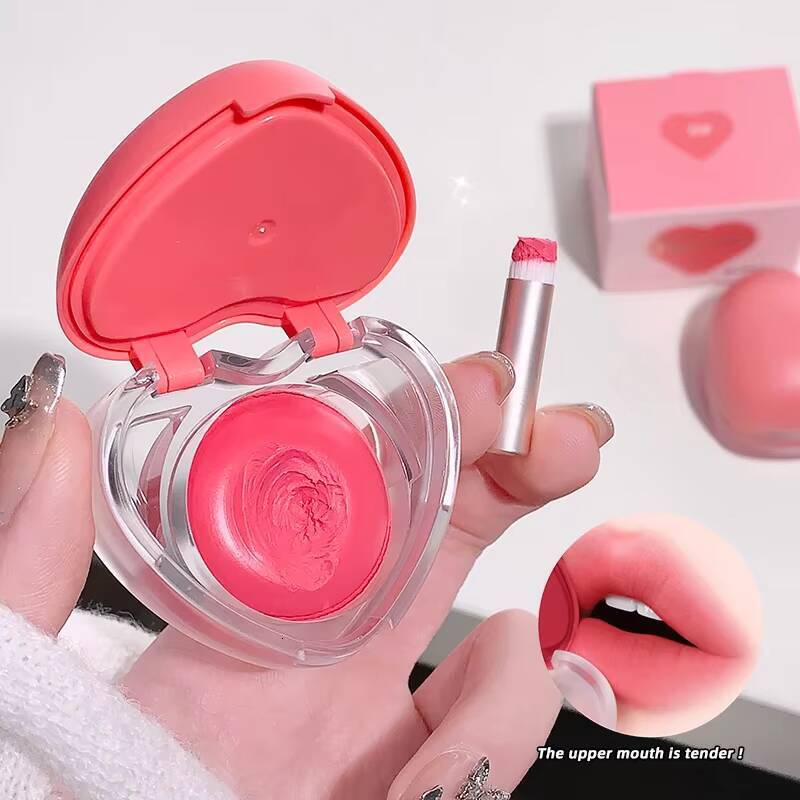 Love Cream Mud With Brush Grey Rose Red Matte Velvet Lip and Cheek Dual-use Natural Long-Lasting Highly Pigmented Lipstick happy