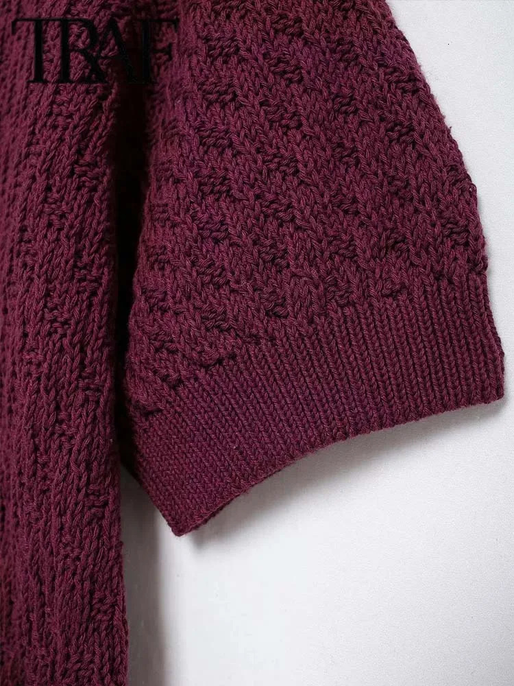 Women Fashion Jewelry Button Cardigan Short Sleeve Vneck Knitted Sweater Cardigans Chic Female Knitwear Coat 250612