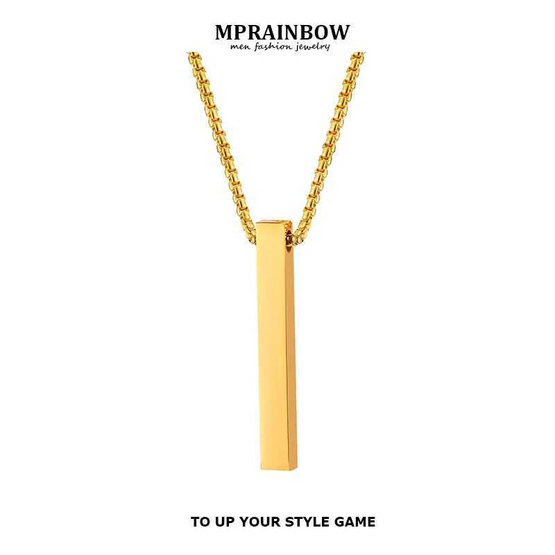 Waterproof Pillar Necklaces for Men Women Stainless Steel Rectangle Vertical Bar Pendant Necklace Simple Casual Collar Gifts Z250614