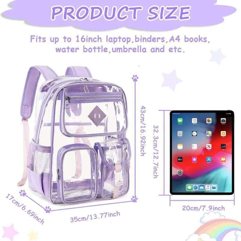 Clear For Girls Large Capacity Waterproof Bag Fashion Transparent PVC Backpack For Primary School Student