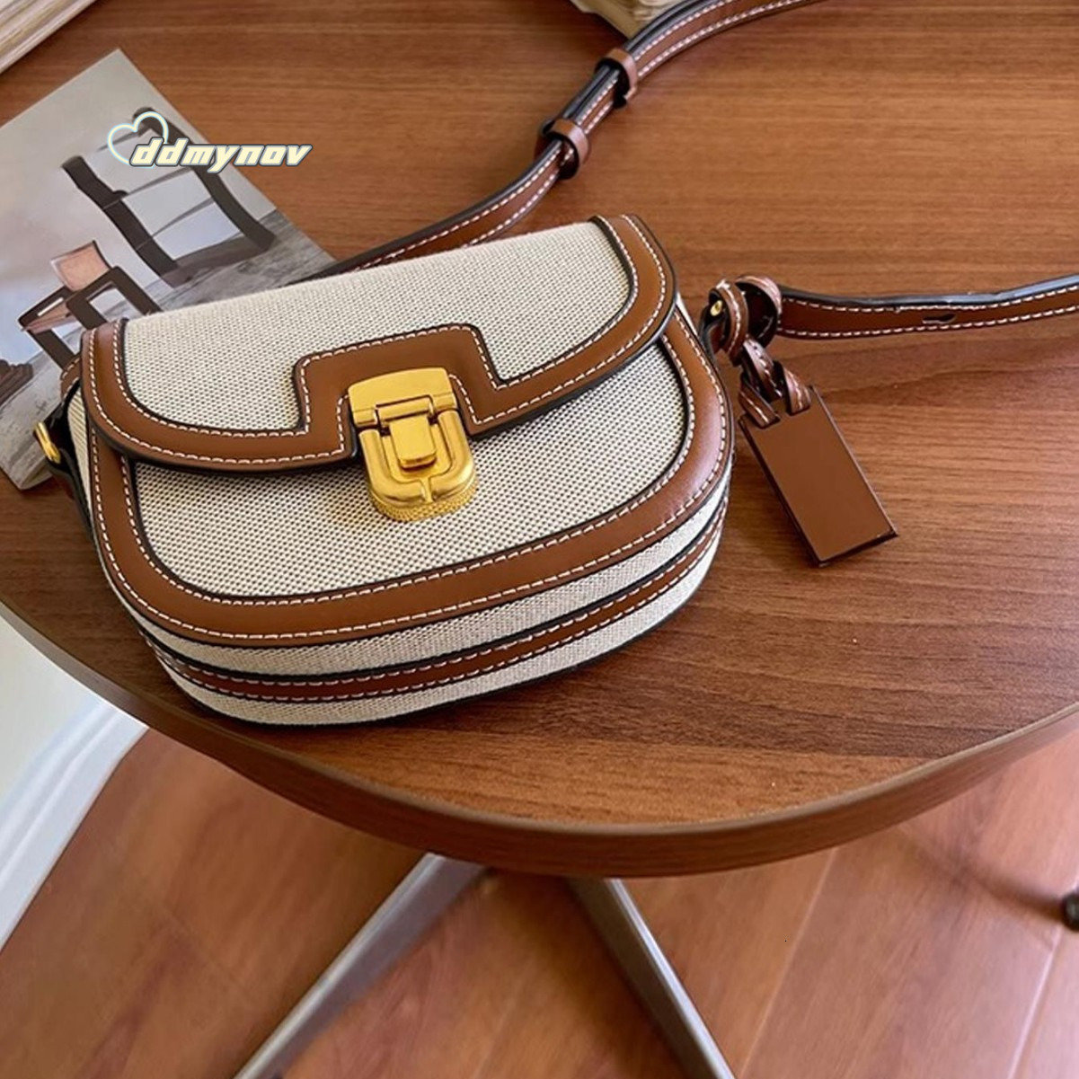 2025 New Spring Summer Beach Color Block Canvas Saddle Versatile Ins Style Shoulder Crossbody Bag ddmynov