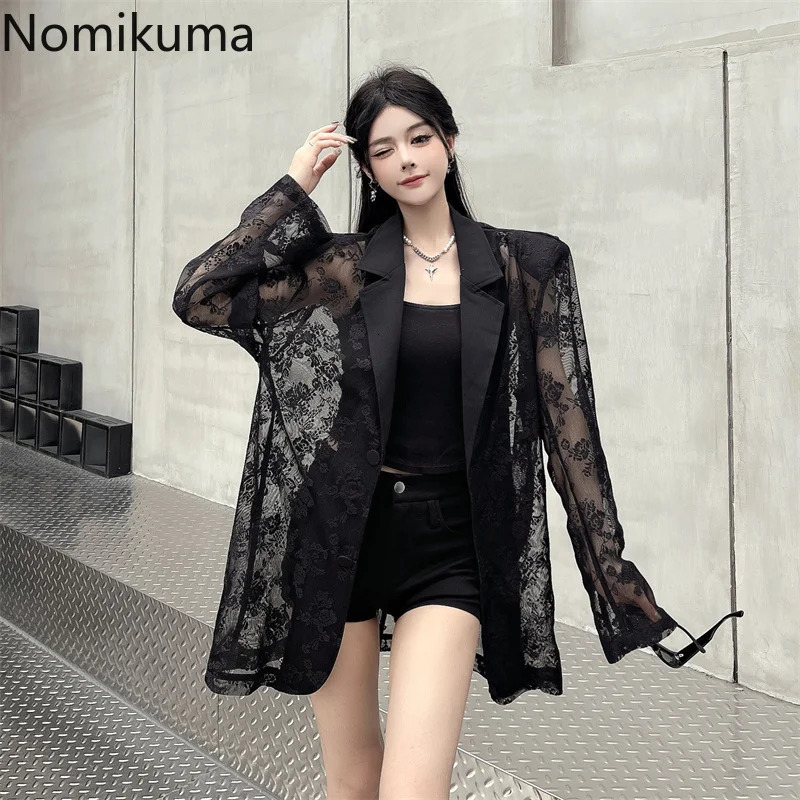 Women Clothing Summer Thin Jackets Womens Patchwork Lace Temperament Coat Sexy Y2k Tops See Through Oversized Outerwear 250611