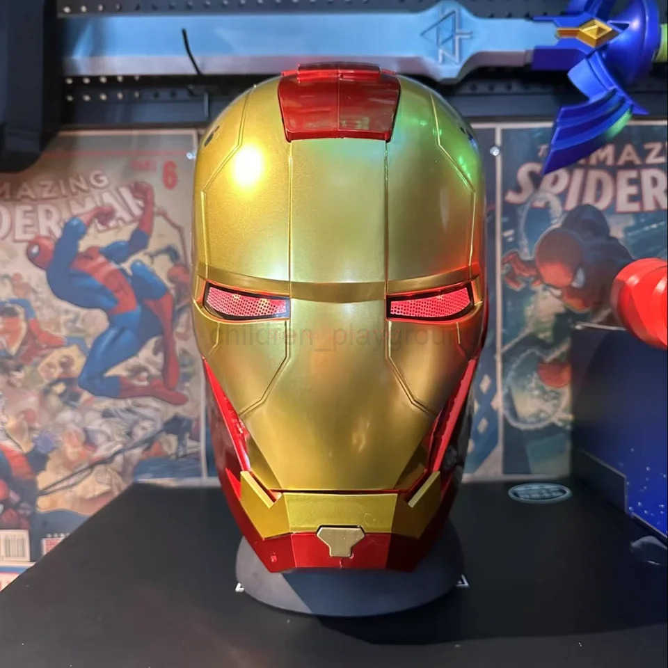Disney 2025 New Iron Man Helmet Mk5 Jarvis Helmet Luminous Manual Opening And Closing Wearable Cool ChildrenS Cosplay Mask Toy Gift W250614