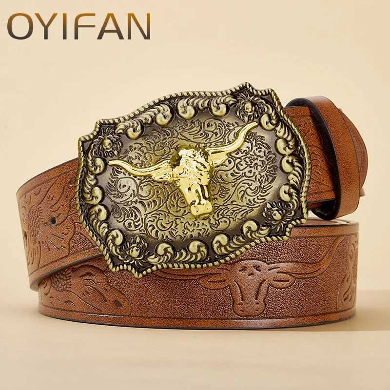 OYIFAN Cowgirl Belt Western Cowboy Leather Belt Men Waist Strap Bl Decoration Floral Engraved for Jeans X250614