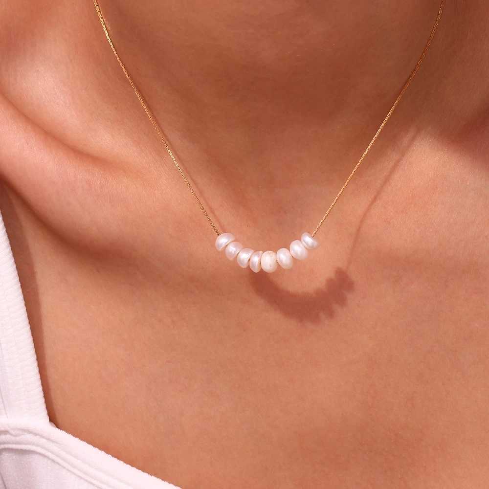 La.Muses Natural Pearl Beads Chic Elegant Exquisite Necklace Thin Chain Stainless Steel Minimalist Charm Collar Jewelry Women Z250614