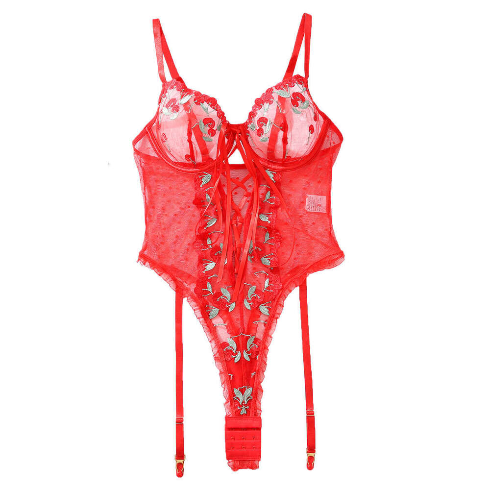 Sexy Lingerie Porn Suits New Sexy Red Mesh Lace Patchwork Low Cut Hollow Out Lingerie Bodysuit Spell Lingerie