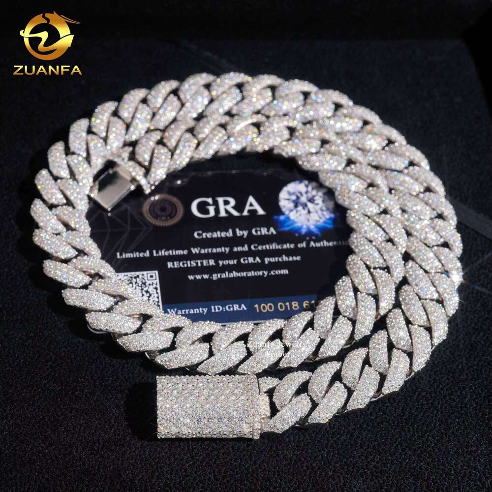 Fully VVS 3 Rows 16Mm Miami Hip Hop Fine Jewelry Lab Moissanite Dia Men Necklace Cuban Link Chain Custom Clasp