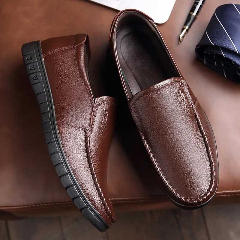 Men Loafers Fi Slip Soft Flats Genuine Leather Simple Moccasin Comfy Handmade Men Driving Footwear N-Slip Boat Shoes XJ250614