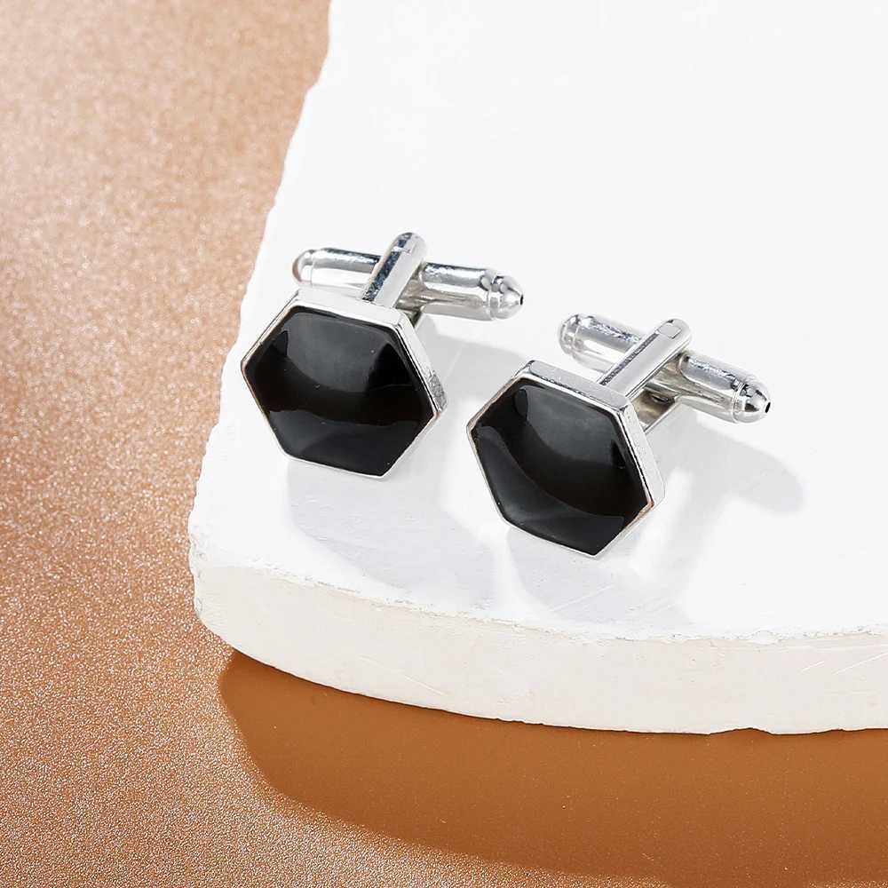 Personality Mens Black Hexagon Cufflinks Shirt Suit Tuxedo Blouse Cufflinks Jewelry XJ250614