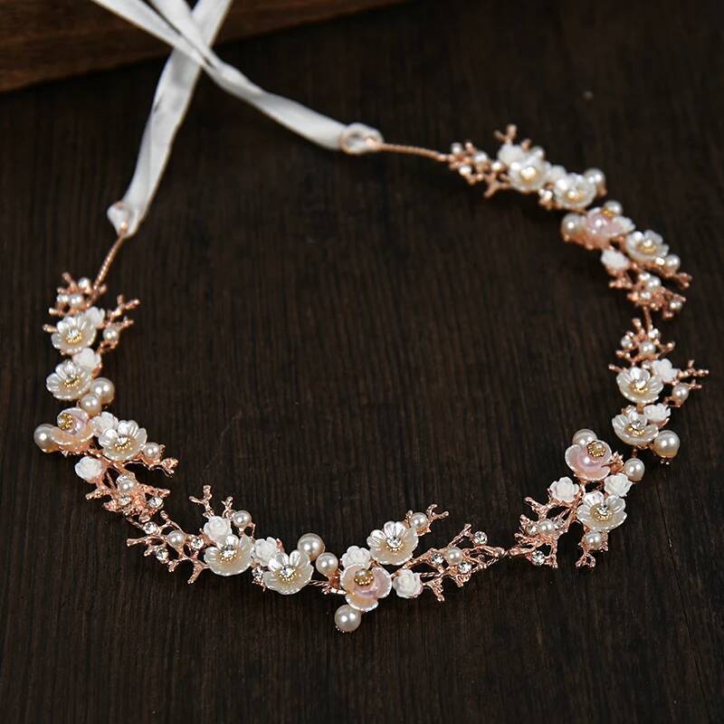 Wedding Handmade Shell Flower Crystal Immitate Pearl Headband Brides Tiara Headdress Tocado Novia Bride Hair Accessories