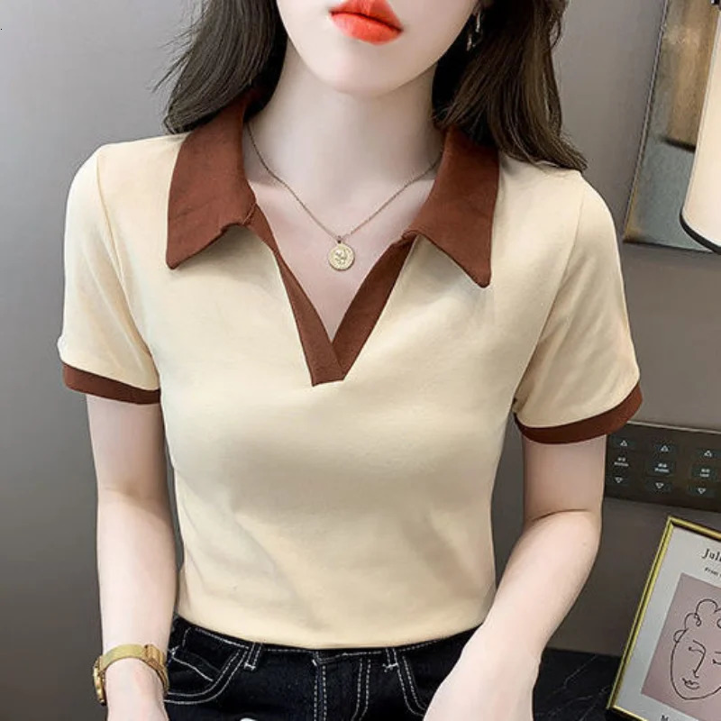 Top Products Pullover Tall Polo Neck Tee Shirts for Women Rayon T Shirt Elegant Trend Summer Aesthetic Korean Yellow 250609