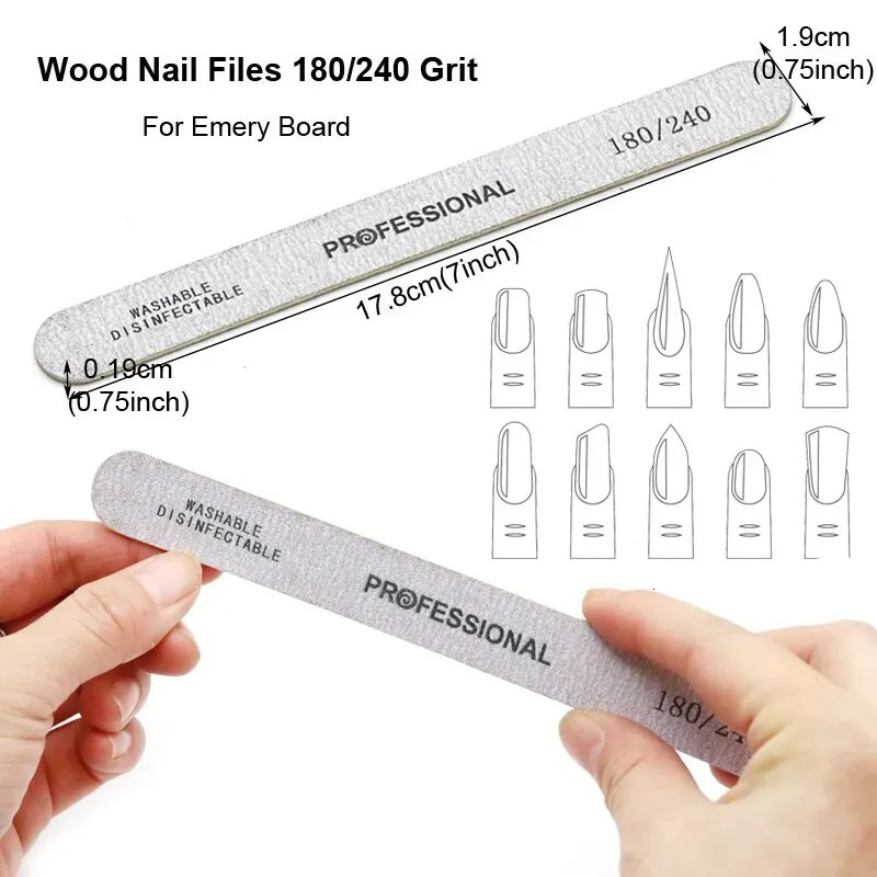 100Pcs Wooden Nail File Professional Sanding Buffer Files 100/180/240 Double Side For Salon Manicure Pedicure UV Gel Tips Tools 250605