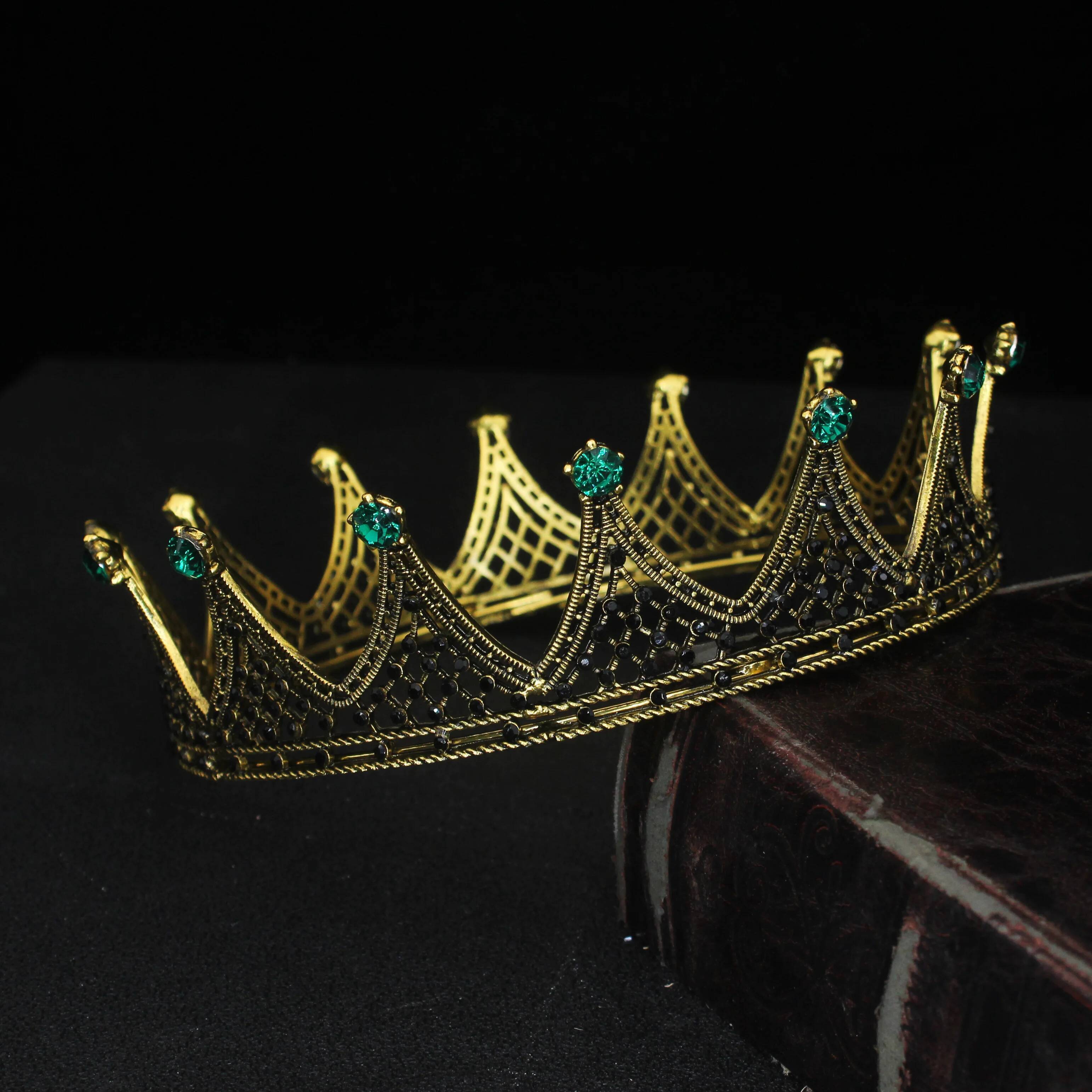 Vintage Crystal Queen King Tiara Crown Pageant Prom Headpiece Men Ornaments Wedding Hair Jewelry Accessories