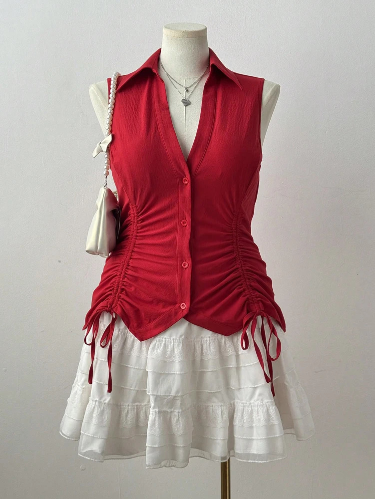 Plus Size Summer Womens Big Music Festival Tie Bow Slim Sleeveless Shirt Polyester Material 250614