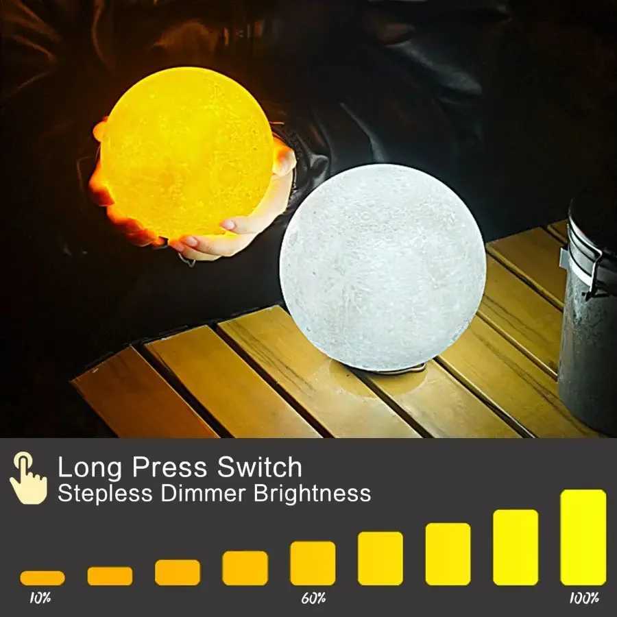 Outdoor LED Camping Lantern Waterproof Tent Lamp USB Rechargeable Portable Hanging Moon Light Garden Decor Lights W250613