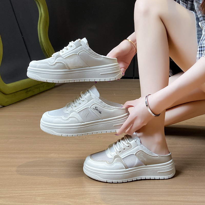 Ddmysports Summer New Half Slip White For Women Mesh Breathable Student Sneakers Casual Shoes With Height Increase P Outdoor Shoes