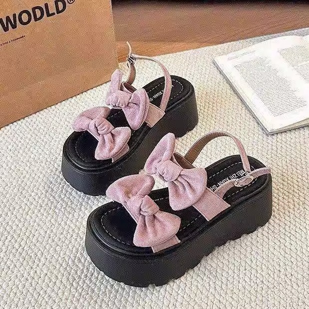 Ddmysports Fashion Casual Bowknot Strap Roman Summer Thick Sole Slip On Sandals For Women Outdoor Shoes