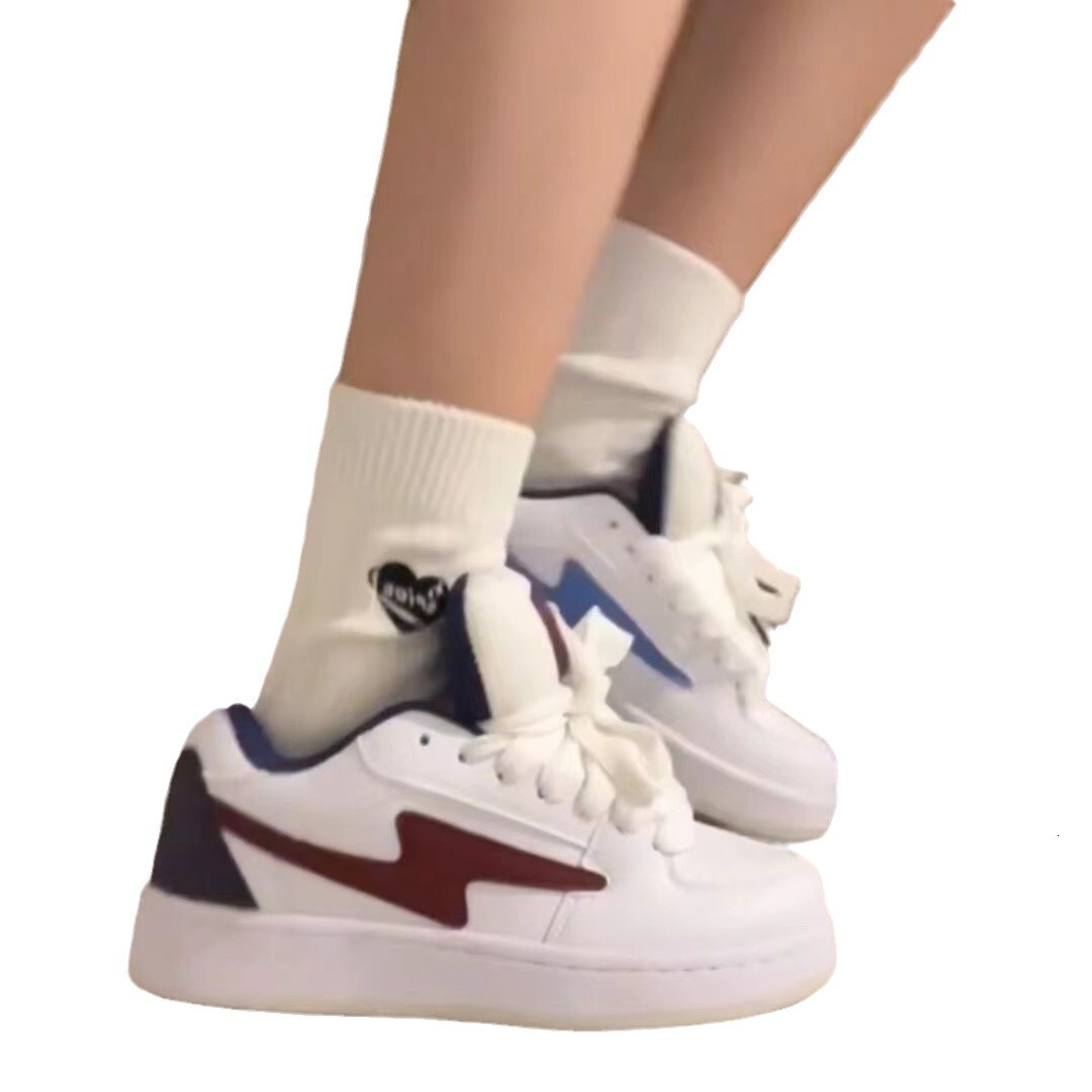 Ddmysports National Trend White Blue Red Mandarin Duck Lightning Letter Sole Bread Women Ins Versatile Sneakers Design Sense Casual Shoes Outdoor Shoe