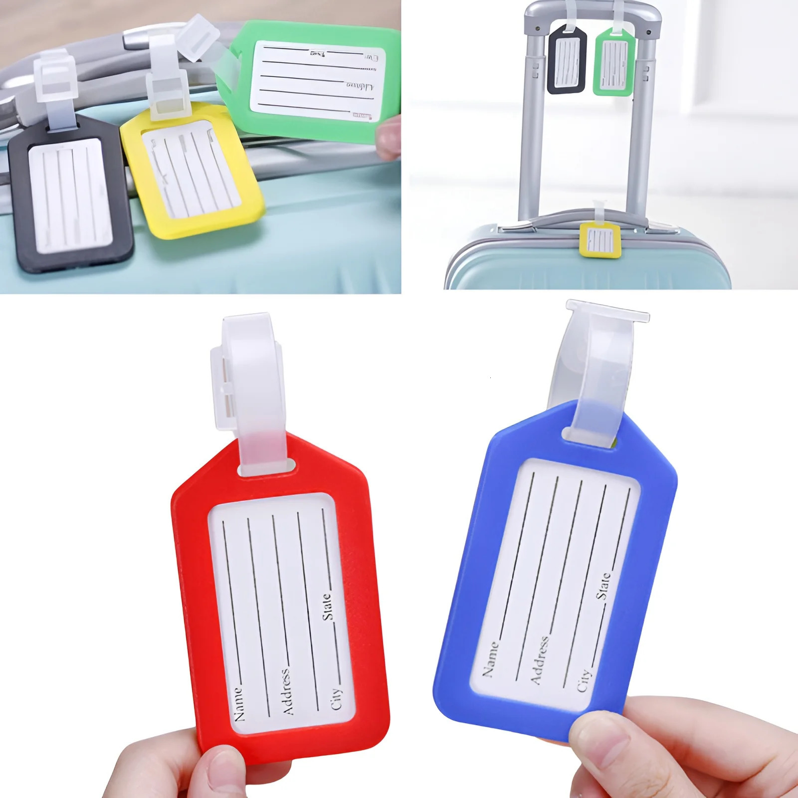 20pcs Luggage Tags Suitcase Label Bag Travel Accessories Tag Name Address ID Plastic Baggage Tags 250614