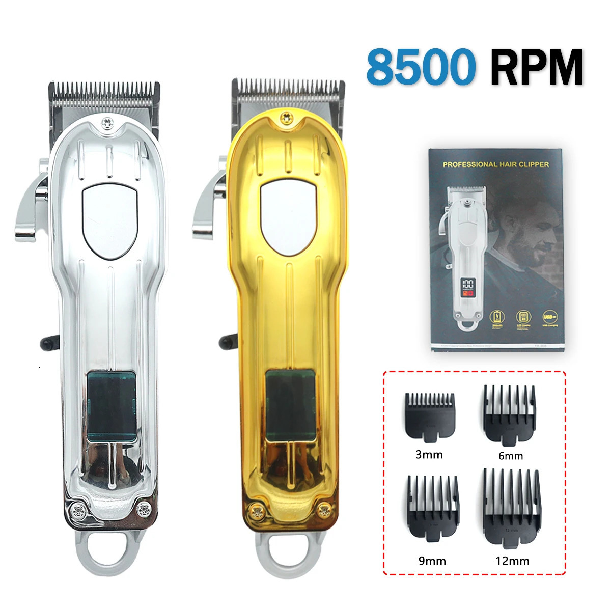 10W Mens Hair Clipper High Power LED Display Low Noise Cordless USB Interface Hair Cutting Machine Professional Barber Machines 250612
