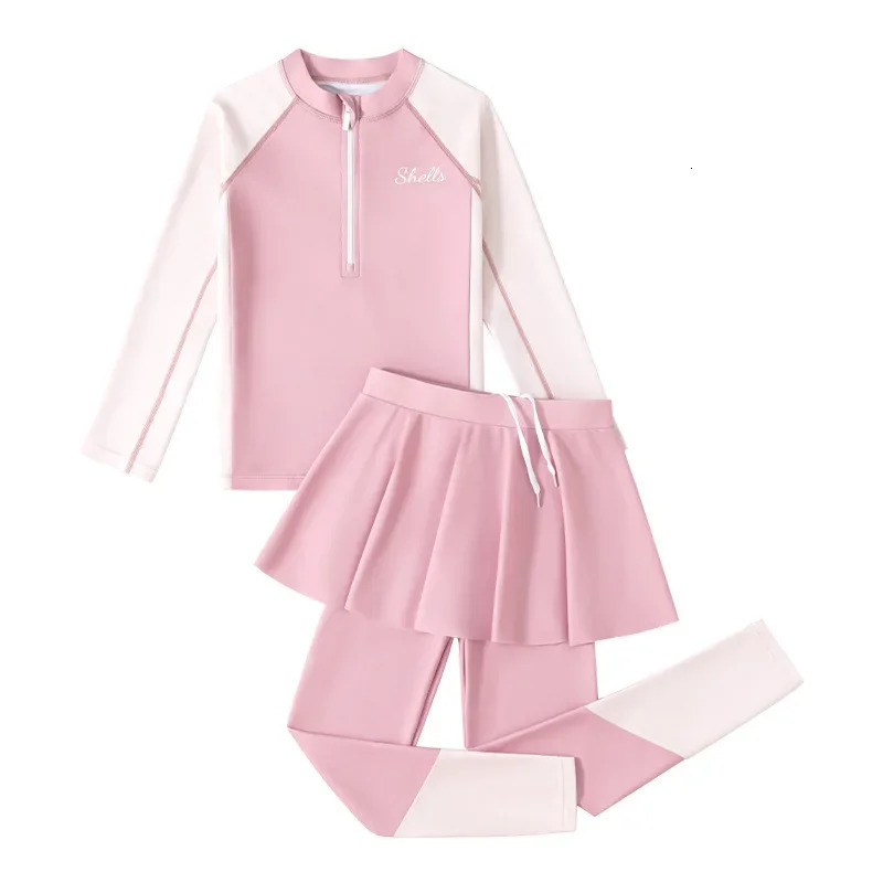 Girls Conservative Long Sleeve Swimwear Separate Pieces Sun Protection Swimming Suit Childrens Clothing from Mainland China 250614