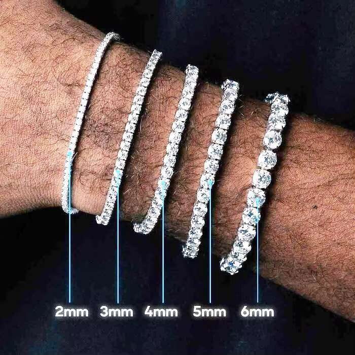 2mm 3mm 4mm 5mm Women 925 Sterling Silver Moissanite Tennis Chain Bracelet