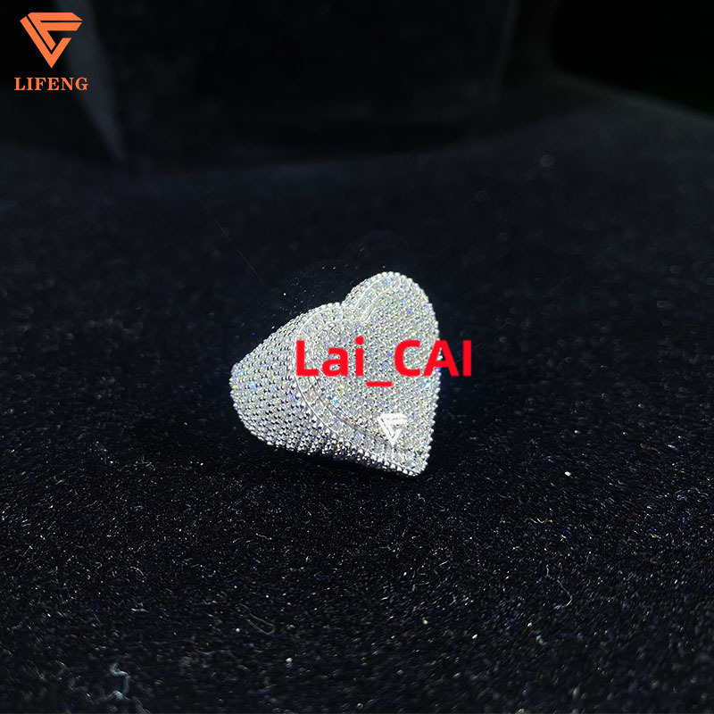 New Design Trend Hip Hop Love Heart Pass the Diamond test Moissanite Ring Fashion Jewelry Full Iced Out Ring for Men and Women