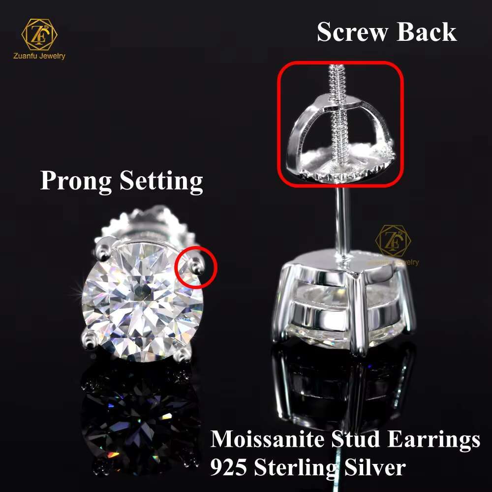 Wholesale 3-11mm VVS Moissanite Earrings Screw Back Round Cut 4 Prong Stud Earrings 925 Silver Hip Hop Earring for Men and Women