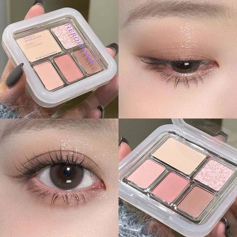 5 Colors Shiny Milk Pink Waterproof Nude Brown Matte Glitter Eyeshadow Palette Brighten Silkworm Makeup
