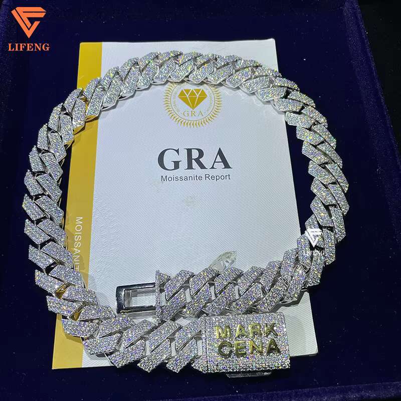 High Quality 18mm Moissanite Necklace for Men VVS White Gold Plated Miami Cuban Link Chain Hip-hop Style