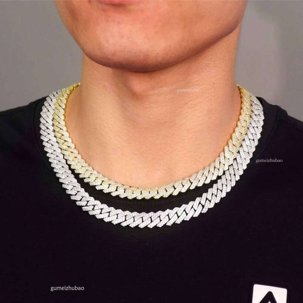 Designer Necklace Hip Hop 2 Rows Stones 14mm Sterling Sier White Gold Plated Iced VVS Dia Moissanite Cuban Link Chain Rock Jewelry Gift with Gra