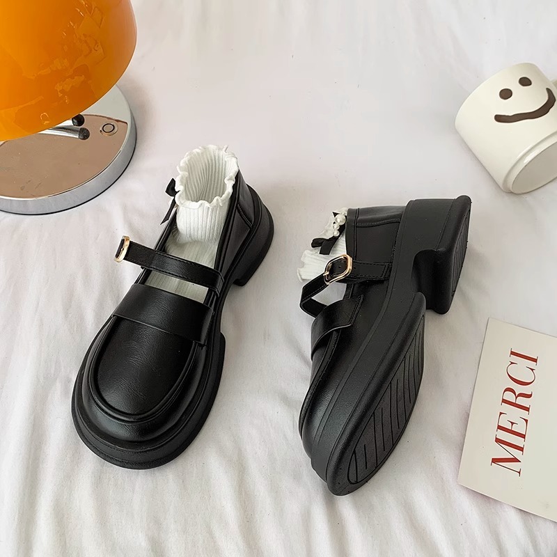Ddmyoutdoor Versatile British Style Women S Leather Spring New Thick Sole Chunky Heel Fashion Casual Loafers Mary Jane Shoes Outdoor Shoes