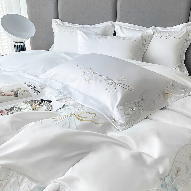 Sophisticated Cotton Bed Linen Set Featuring Detailed Embroidery & Comfortable Fit for Any Room Decor OO2