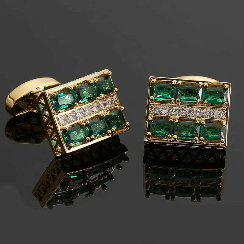 Cufflinks For Men Luxury High Quality French Cufflink Green White Crystal Buttons For Business Mens Shirt Decoration Cuff Gift XJ250614