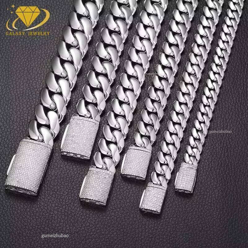 Heavy Duty Chains Solid Sterling Sier 8mm-20mm Wholesale Moissanite Clasp Thick Cuban Link Bracelet Necklace