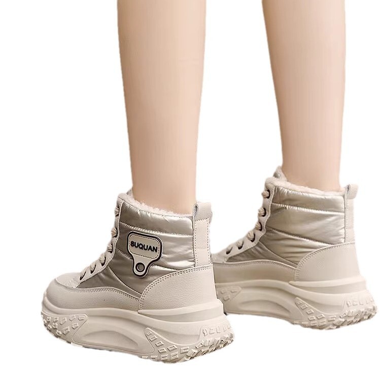 Ddmysports Women S Dad Sneakers New Winter Plush Thickened Cotton Thick Sole High Top Sports Shoes Height Increasing Travel Outdoor Shoes